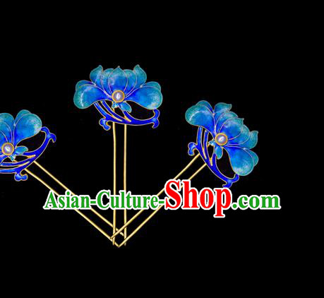 China Traditional Qing Dynasty Palace Hair Accessories Handmade Court Hairpin Ancient Empress Blueing Lotus Hair Stick