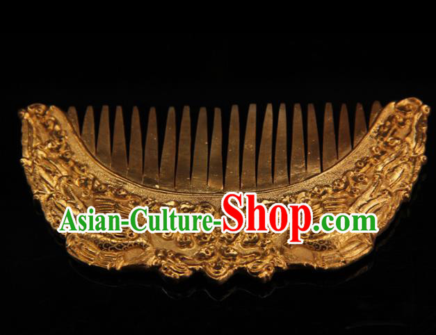 China Ancient Tang Dynasty Empress Hairpin Handmade Palace Hair Accessories Traditional Hanfu Golden Hair Comb