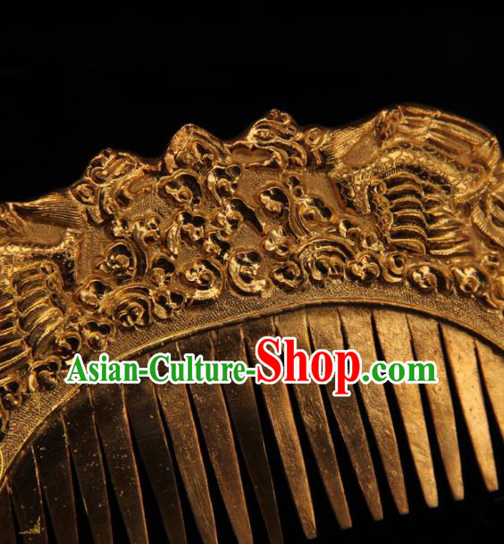 China Ancient Tang Dynasty Empress Hairpin Handmade Palace Hair Accessories Traditional Hanfu Golden Hair Comb