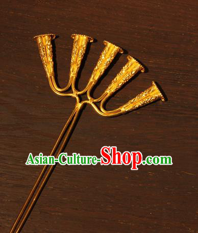 China Handmade Palace Hair Accessories Traditional Hanfu Golden Hair Stick Ancient Tang Dynasty Empress Hairpin