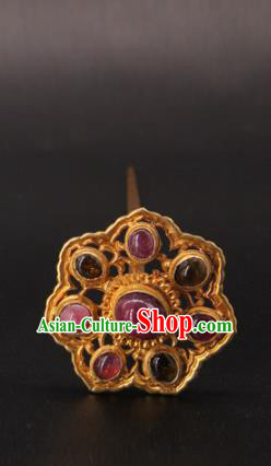 China Handmade Palace Hair Accessories Traditional Ming Dynasty Empress Gems Hairpin Ancient Hanfu Hair Stick