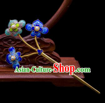 China Traditional Ming Dynasty Empress Hair Accessories Handmade Palace Pearls Hairpin Ancient Blueing Hair Stick
