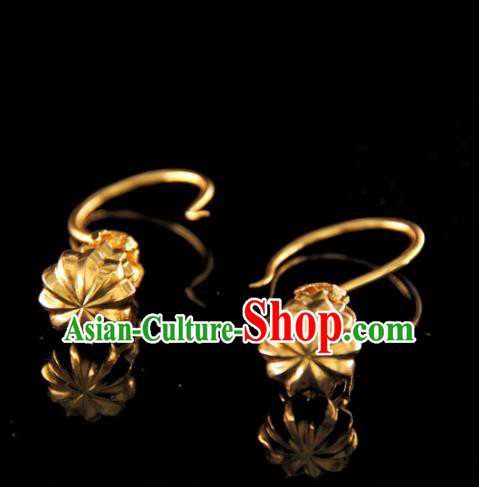 Handmade Chinese Ancient Ming Dynasty Golden Ear Accessories Traditional Court Earrings Jewelry