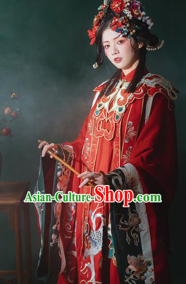 China Ancient Ming Dynasty Noble Lady Costumes Traditional Red Hanfu Dress Embroidered Court Princess Clothing