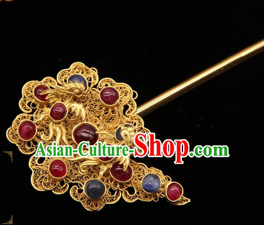 China Traditional Handmade Palace Gems Hairpin Ancient Empress Hair Stick Ming Dynasty Hair Accessories