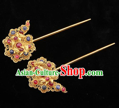 China Traditional Handmade Palace Gems Hairpin Ancient Empress Hair Stick Ming Dynasty Hair Accessories