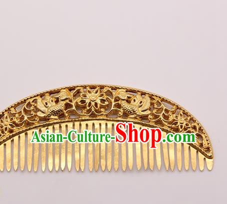 China Traditional Handmade Carving Hairpin Tang Dynasty Hair Accessories Ancient Empress Golden Hair Comb