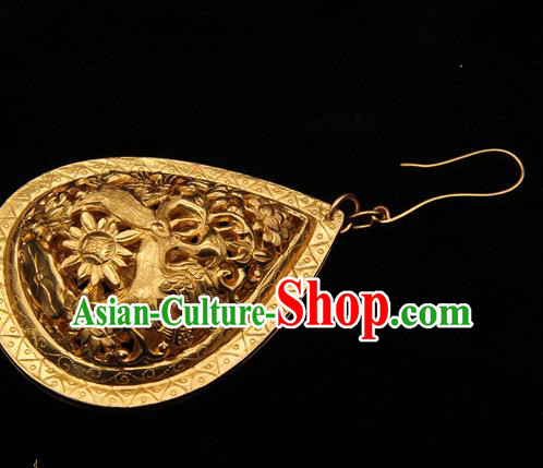 Handmade Chinese Traditional Ming Dynasty Ear Accessories Ancient Empress Golden Earrings Jewelry
