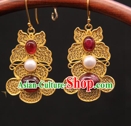 Handmade Chinese Traditional Ming Dynasty Palace Ear Accessories Ancient Imperial Consort Earrings Gems Jewelry