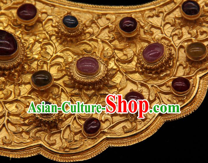 Handmade Chinese Traditional Song Dynasty Gems Necklace Accessories Ancient Imperial Consort Jewelry Golden Necklet