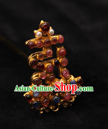 China Handmade Hair Accessories Traditional Ming Dynasty Hair Crown Ancient Imperial Consort Gems Hairpin