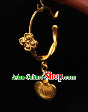 Handmade Chinese Traditional Golden Earrings Jewelry Ancient Ming Dynasty Imperial Consort Ear Accessories