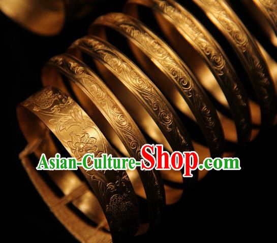 Handmade Chinese Traditional Golden Armlet Jewelry Bracelet Ancient Ming Dynasty Imperial Consort Accessories