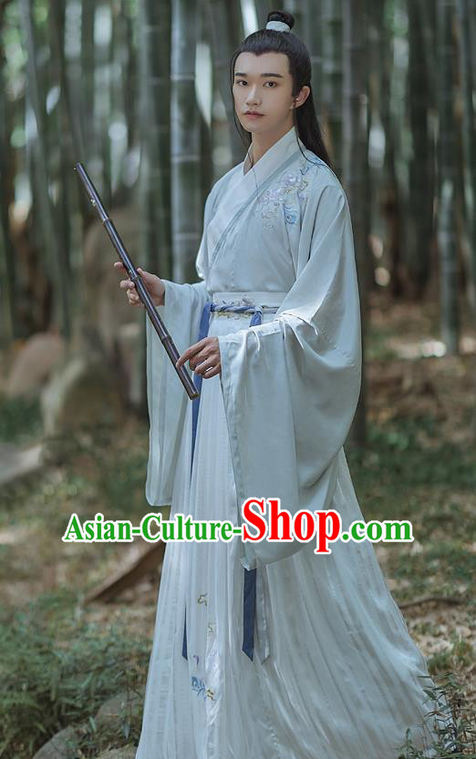 China Traditional Ancient Scholar Embroidered Hanfu Apparels Jin Dynasty Royal Prince Clothing for Men