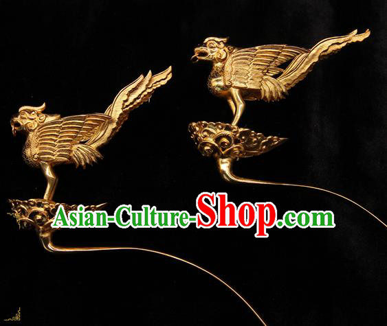 China Ancient Empress Golden Bird Hair Stick Handmade Hairpin Traditional Song Dynasty Hair Accessories