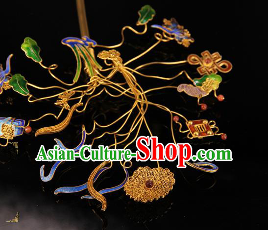 China Ancient Qing Dynasty Empress Hairpin Traditional Palace Headpiece Handmade Queen Blueing Hair Stick