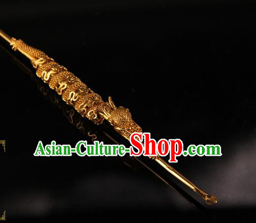 China Traditional Ming Dynasty Lord Hair Stick Ancient Emperor Golden Dragon Head Hairpin