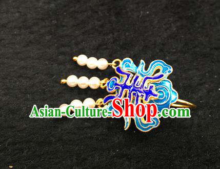 Handmade Traditional Court Pearls Tassel Earrings Jewelry Chinese Ancient Qing Dynasty Queen Enamel Ear Accessories