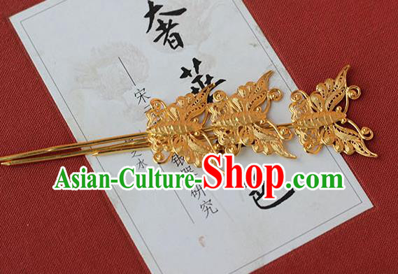 China Traditional Palace Hair Jewelry Ancient Ming Dynasty Empress Golden Butterfly Hairpin Handmade Court Hair Stick
