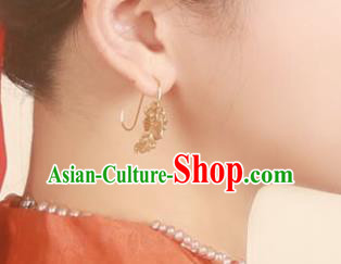 Handmade Traditional Court Empress Ear Jewelry Chinese Ancient Song Dynasty Golden Earrings Accessories