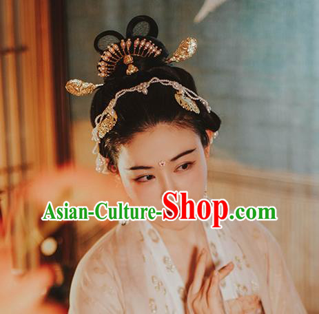 China Handmade Court Empress Hairpin Traditional Palace Hair Jewelry Ancient Tang Dynasty Golden Hair Stick