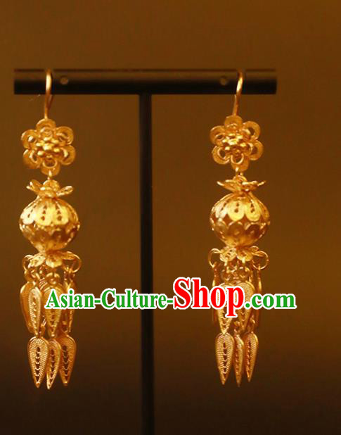 Handmade Chinese Ming Dynasty Golden Lantern Earrings Traditional Accessories Ancient Court Hanfu Ear Jewelry