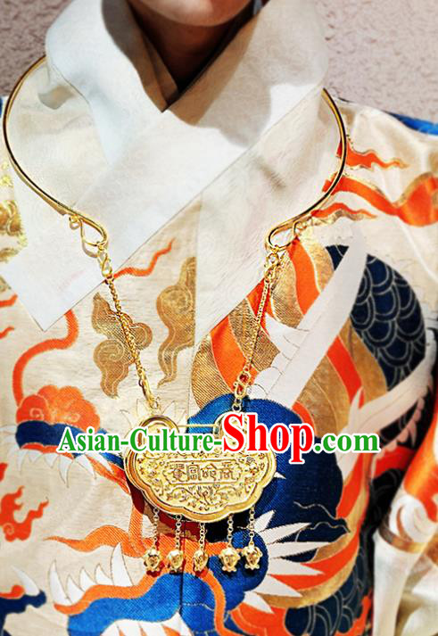 China Traditional Ming Dynasty Golden Tassel Longevity Lock Ancient Empress Necklace