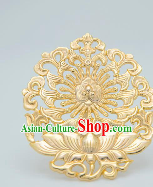 China Traditional Han Dynasty Golden Lotus Hair Stick Handmade Palace Hair Jewelry Ancient Court Queen Wedding Hairpin