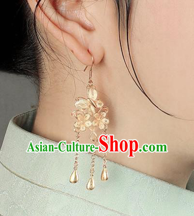 Handmade Chinese Wedding Golden Earrings Traditional Accessories Ancient Court Hanfu Tassel Ear Jewelry
