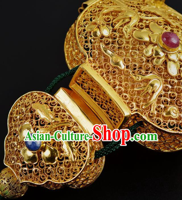 Chinese Traditional Hanfu Waist Accessories Ancient Swordsman Golden Gourd Sachet Pendant