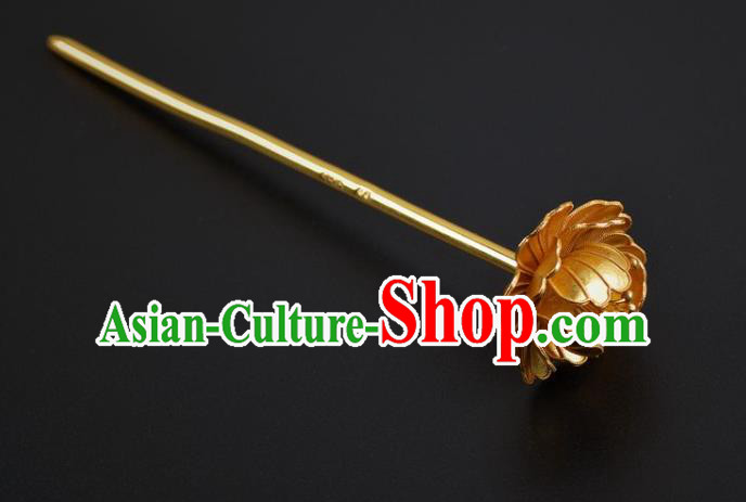 China Ancient Princess Hairpin Handmade Hair Jewelry Traditional Ming Dynasty Golden Peony Hair Stick