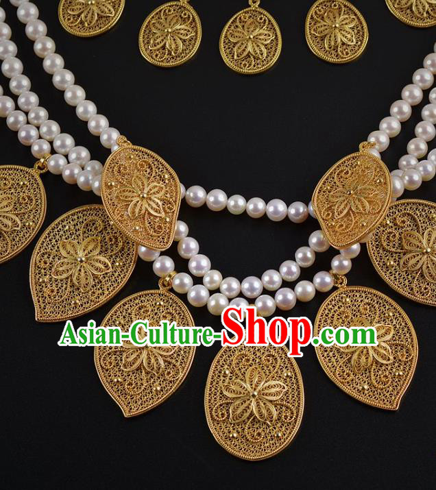 Handmade Chinese Ancient Court Hanfu Necklace Jewelry Pearls Necklet Traditional Tang Dynasty Princess Accessories