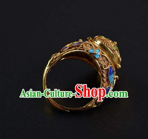 Handmade Chinese Ancient Court Ring Jewelry Traditional Qing Dynasty Cloisonne Butterfly Accessories