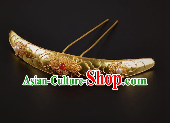 China Handmade Hair Jewelry Ancient Empress Hair Crown Traditional Tang Dynasty Golden Peony Hairpin
