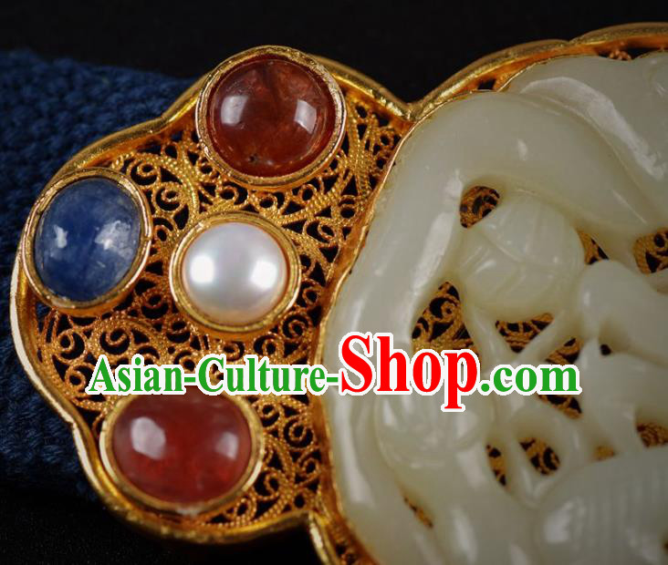 Chinese Traditional Hanfu Gems Waist Accessories Ancient Ming Dynasty Emperor Jade Dragon Belt Buckle Decoration