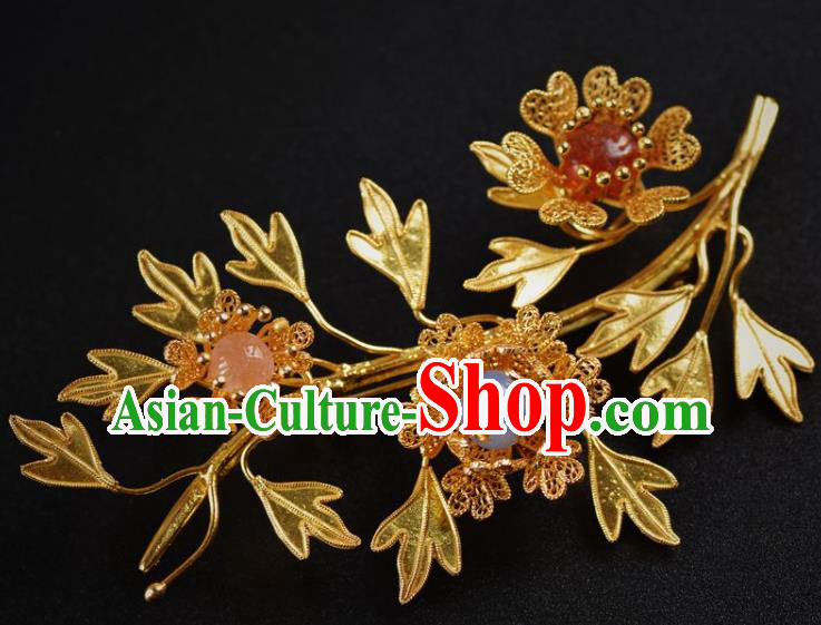 Handmade Chinese Ancient Court Golden Brooch Jewelry Traditional Hanfu Breastpin Accessories