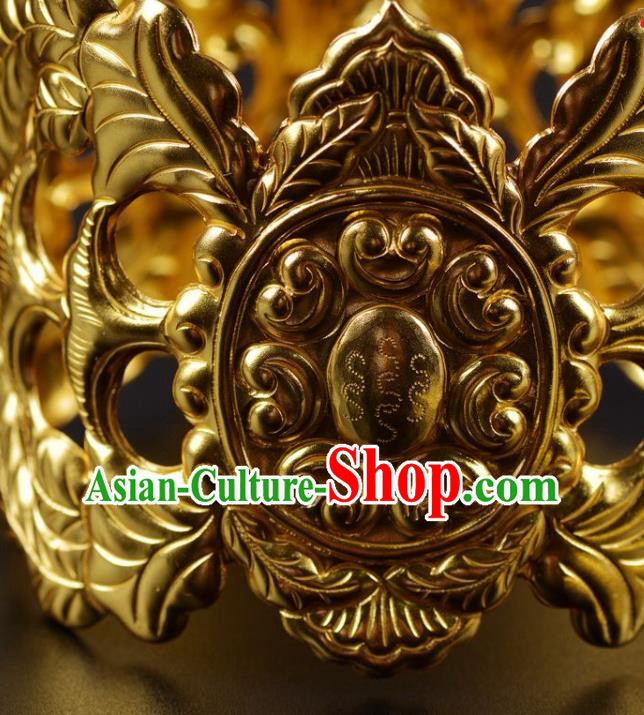 Chinese Traditional Hanfu Hair Accessories Ancient Tang Dynasty Emperor Golden Hairdo Crown Hairpin