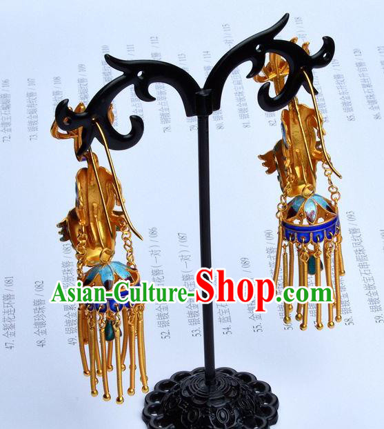 Handmade Chinese Ancient Empress Cloisonne Jewelry Traditional Qing Dynasty Court Kylin Earrings Accessories