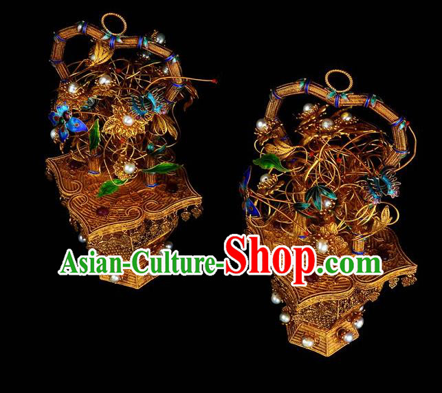 Handmade Chinese Ancient Empress Jewelry Traditional Qing Dynasty Court Filigree Earrings Accessories