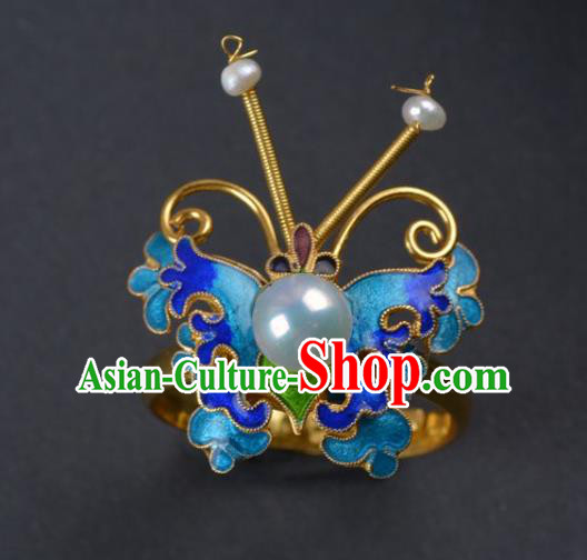 Handmade Chinese Traditional Qing Dynasty Cloisonne Butterfly Ring Accessories Ancient Court Empress Ring Jewelry