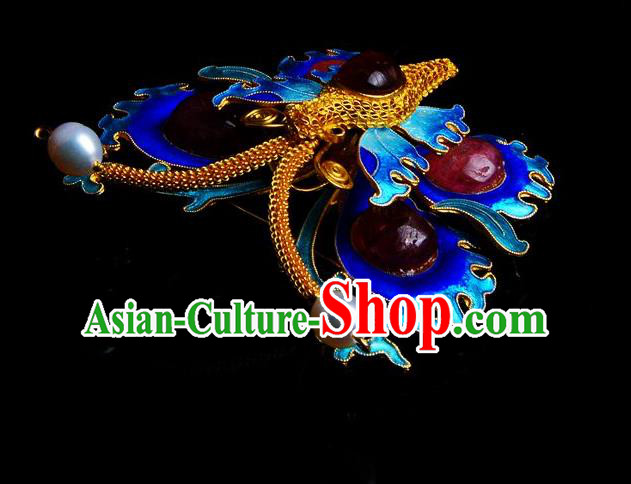 Handmade Chinese Traditional Qing Dynasty Cloisonne Butterfly Breastpin Accessories Ancient Empress Ruby Brooch Jewelry