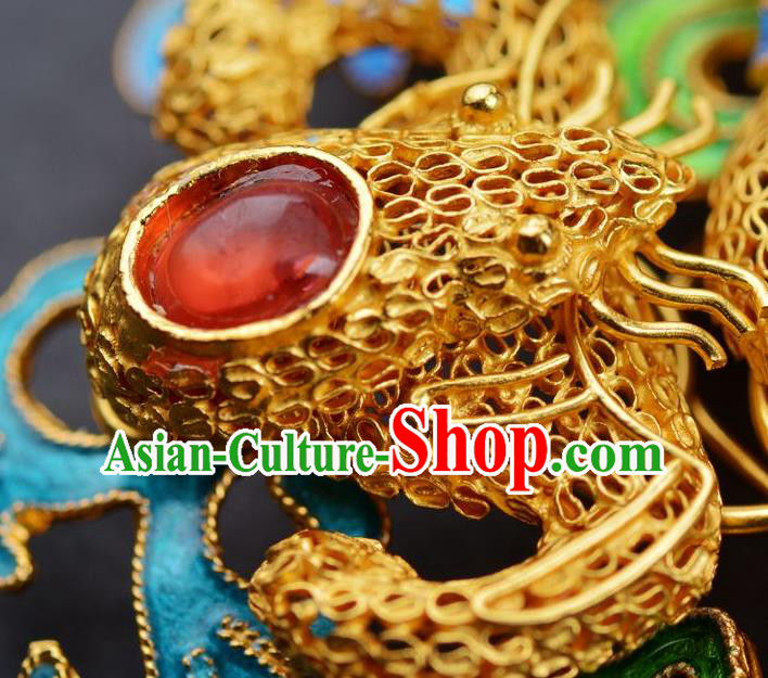 Handmade Chinese Traditional Qing Dynasty Gems Breastpin Accessories Ancient Empress Golden Filigree Gourd Brooch Jewelry