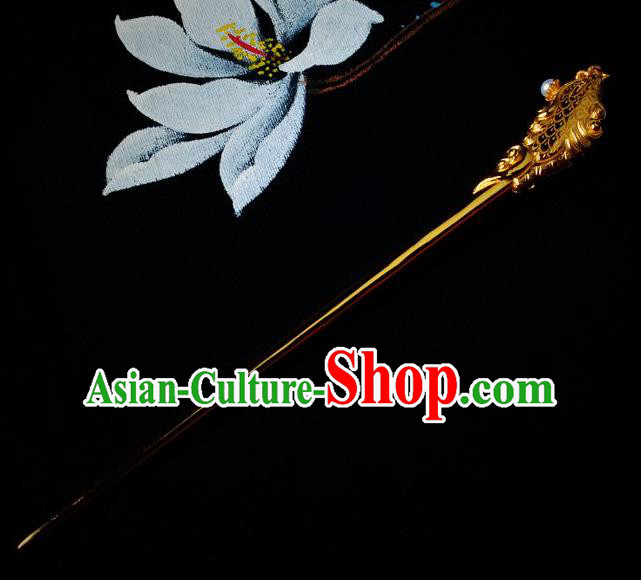 Traditional China Handmade Hair Ornament Ancient Empress Golden Phoenix Hairpin Tang Dynasty Palace Hair Stick