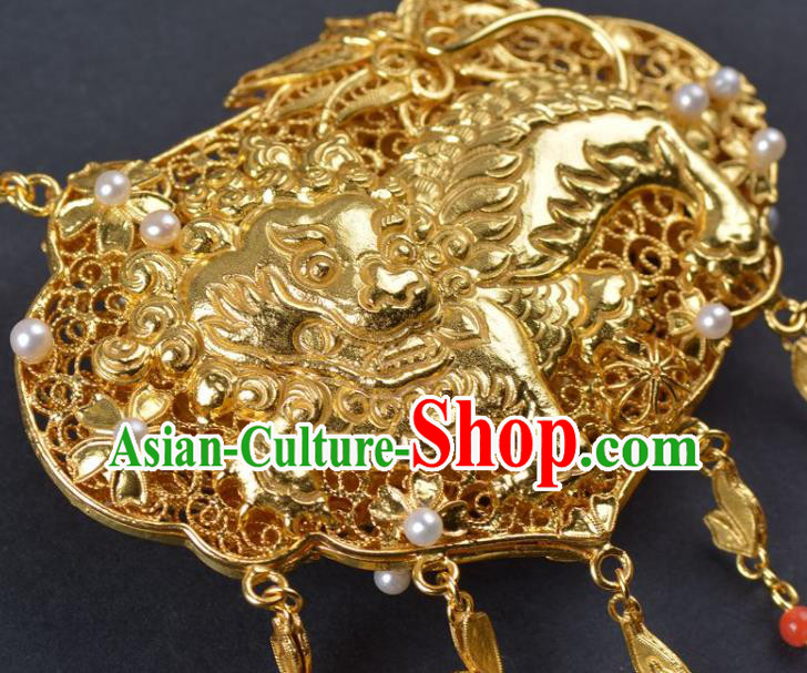 Handmade Chinese Traditional Ming Dynasty Court Golden Necklace Accessories Ancient Empress Jewelry Tassel Longevity Lock