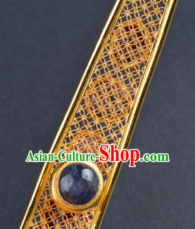 Chinese Ancient Ming Dynasty Emperor Golden Belt Hook Traditional Hanfu Gems Waist Buckle Accessories