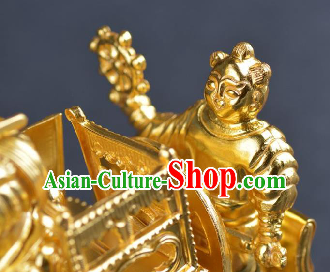 China Traditional Ming Dynasty Golden Buddha Hair Crown Handmade Hair Jewelry Ancient Hanfu Gems Hairpin