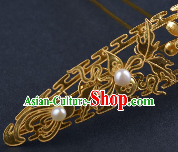 China Ancient Hanfu Golden Hairpin Traditional Qing Dynasty Princess Hair Crown Handmade Hair Jewelry
