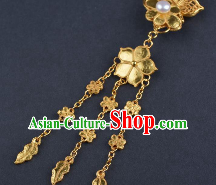 China Ancient Wedding Golden Tassel Hairpin Handmade Hair Jewelry Traditional Hanfu Hair Stick