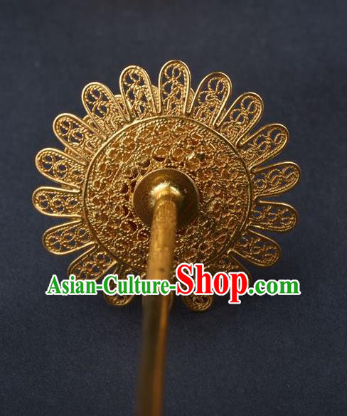 China Traditional Ming Dynasty Palace Hairpin Ancient Empress Golden Flower Hair Stick Handmade Ruby Hair Jewelry