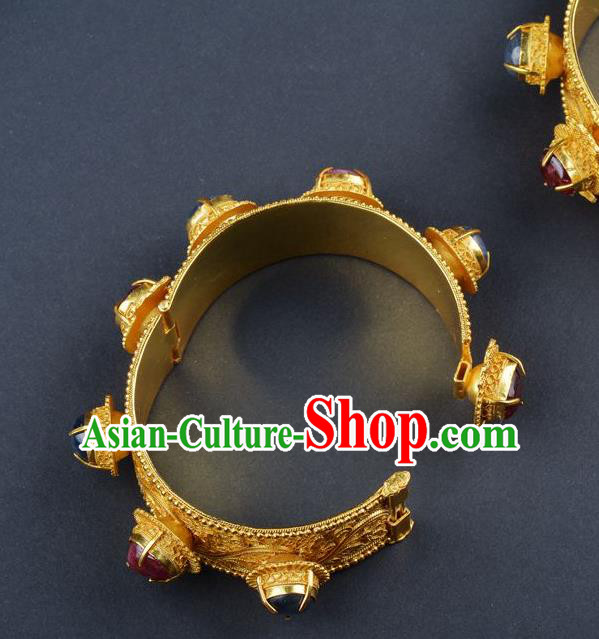 Handmade Chinese Gems Bracelet Ancient Empress Jewelry Traditional Ming Dynasty Court Bangle Accessories